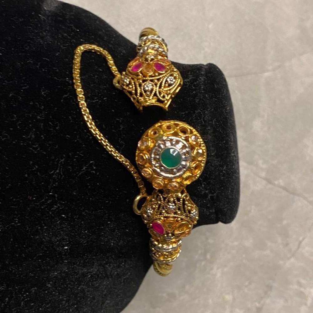 gold with green and pink dots cuff bracelet pakistani indiani one pink missing